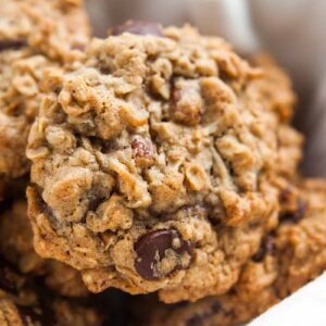 A close up of some cookies with chocolate chips