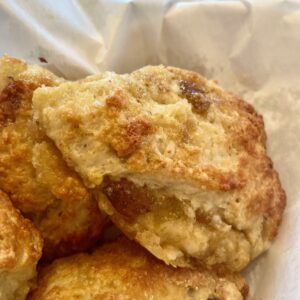 A close up of some biscuits in a basket