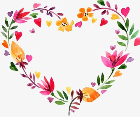 A heart shaped wreath of flowers and leaves.